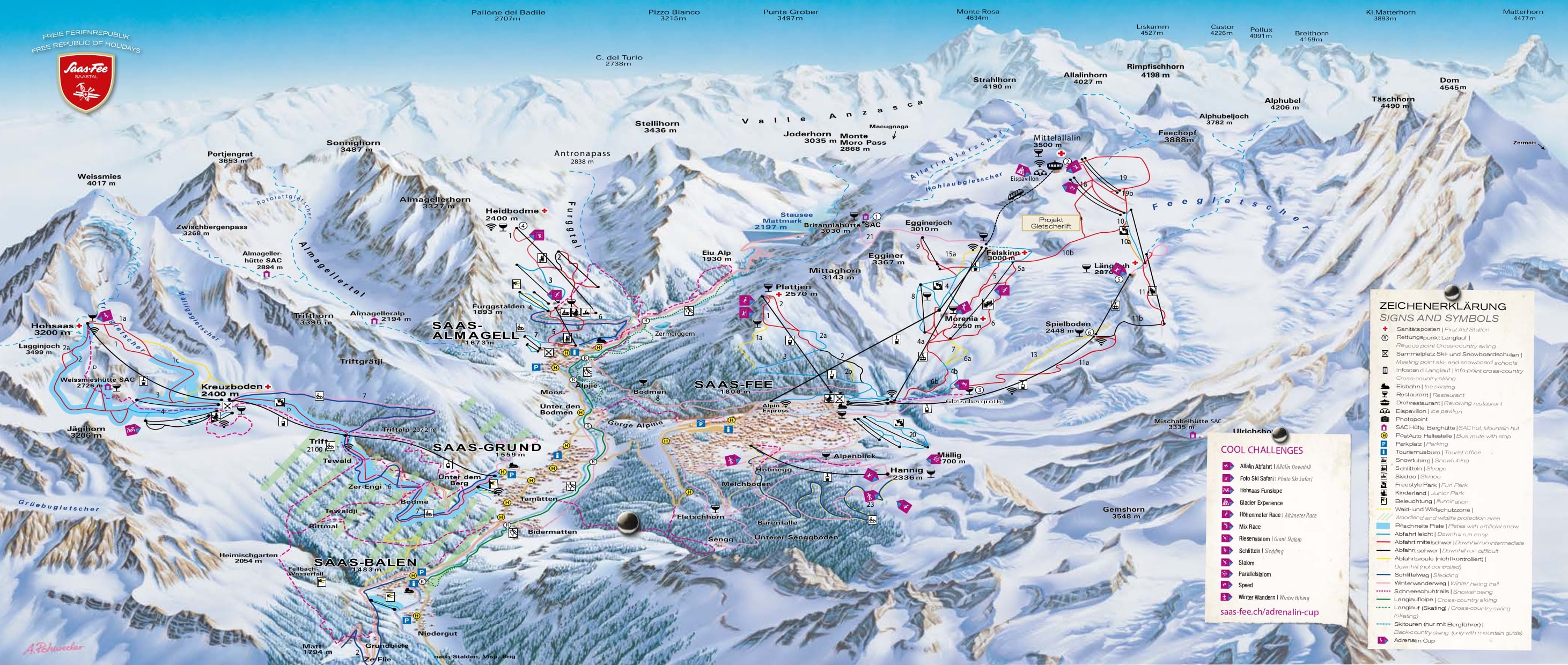 Saas Fee Piste Map 2019 - Ski Europe - winter ski vacation deals in